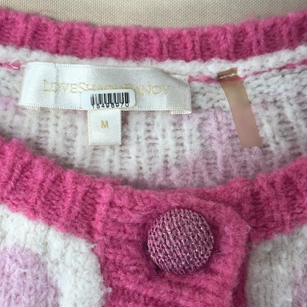 LoveShackFancy Dimples Pink Heart Bow Cropped Cardigan Sweater Size M Coquette - Picture 6 of 15